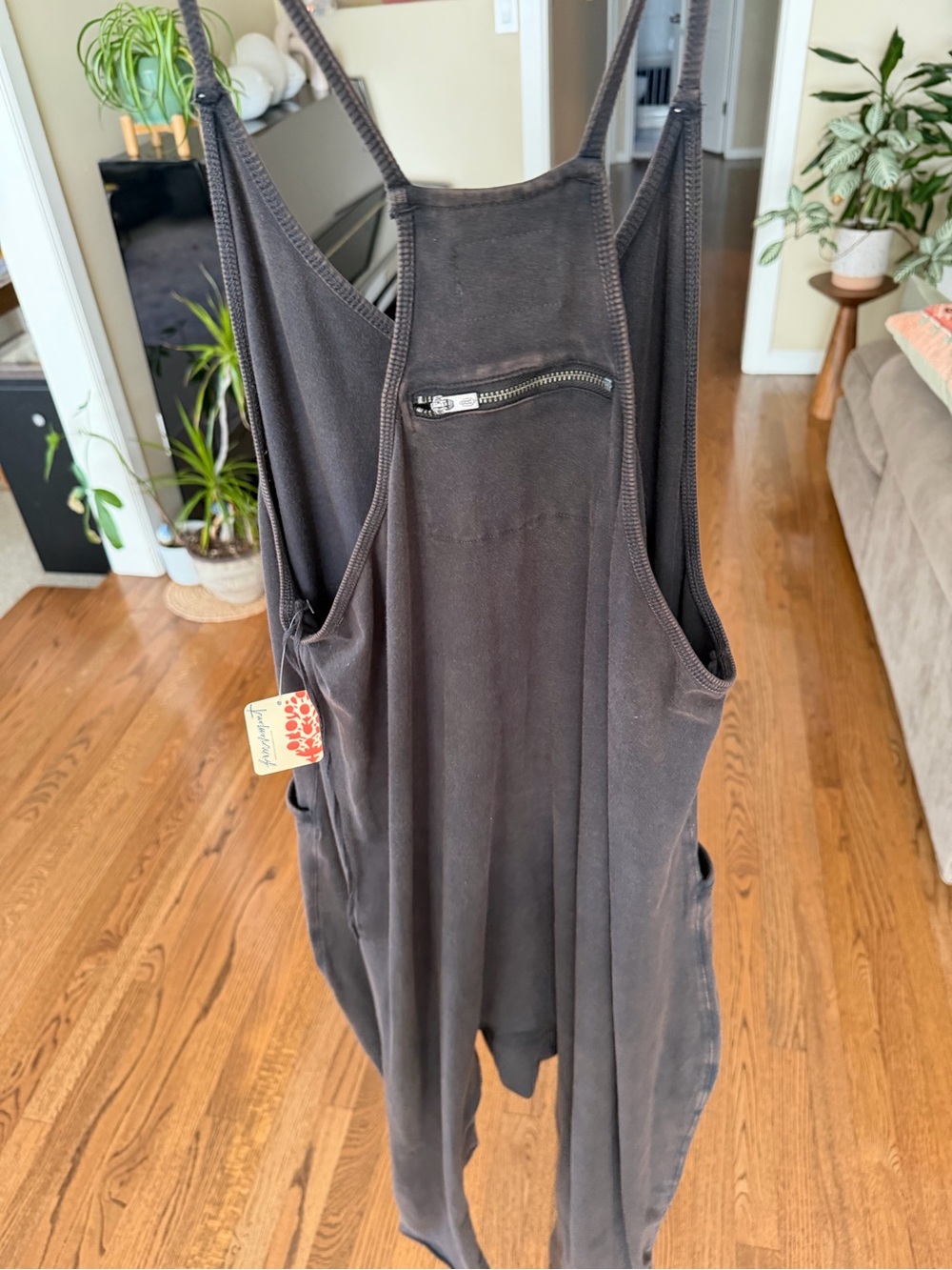 Lightweigt Dark Grey Women's Tank Jumpsuit with Pockets - Picture 2 of 3